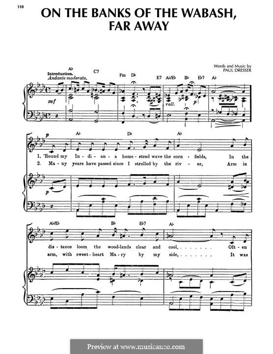 On the Banks of the Wabash Far Away: Für Stimme und Klavier by Paul Dresser