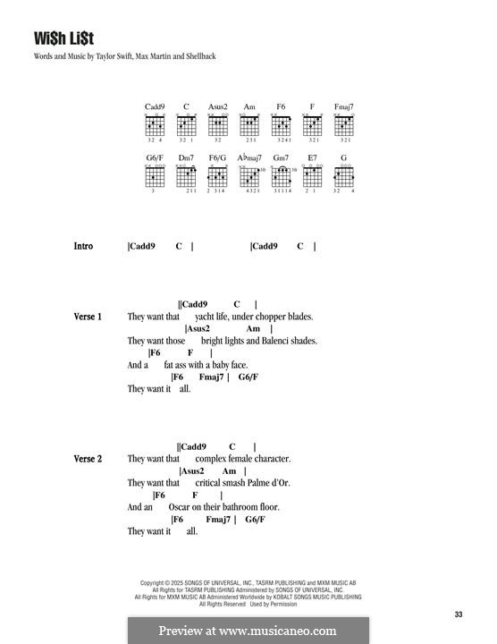 Shellback Music Wi$h Li$t (Taylor Swift) von Shellback, Max Martin - Noten auf MusicaNeo