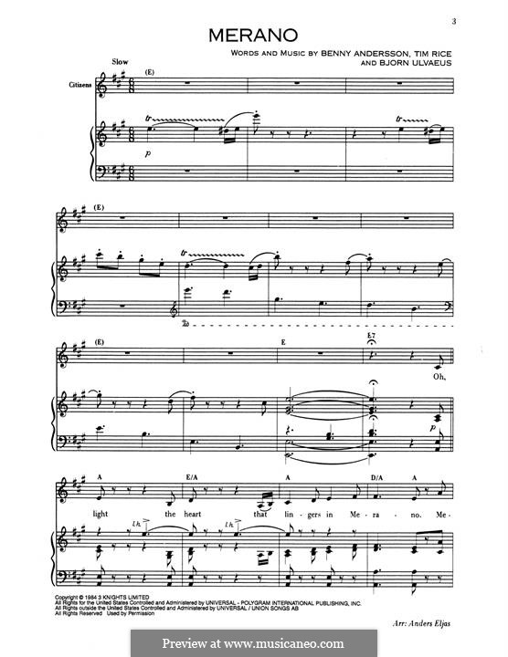 Merano (from Chess): Für Stimme und Klavier by Benny Andersson, Björn Ulvaeus
