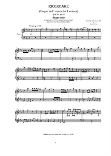 Das Musikalische Opfer, BWV 1079: Ricercare - Fugue in C minor to 3 voices, for piano by Johann Sebastian Bach