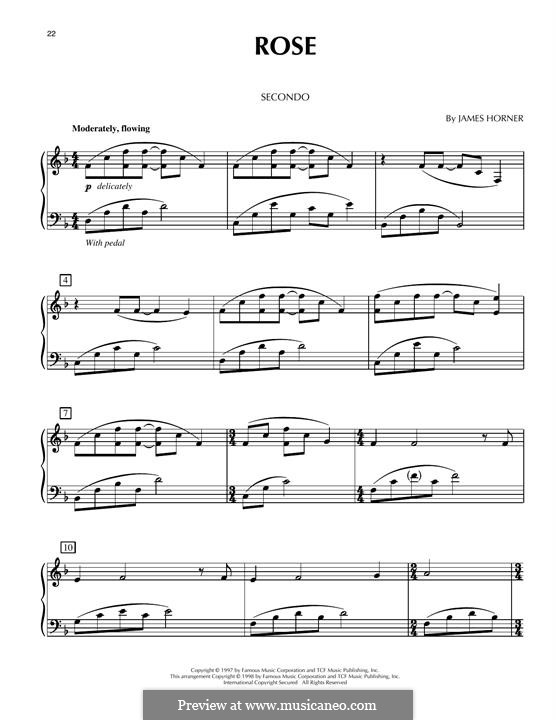 Rose (from Titanic): Für Klavier, vierhändig by James Horner
