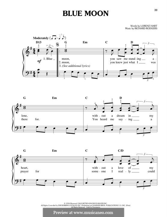 Blue Moon: Für Klavier by Richard Rodgers