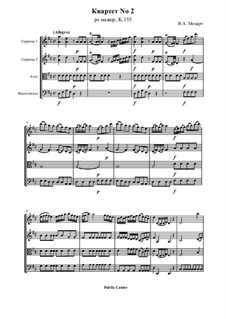 Streichquartett Nr.2 in D-Dur, K.155: Vollpartitur, Stimmen by Wolfgang Amadeus Mozart