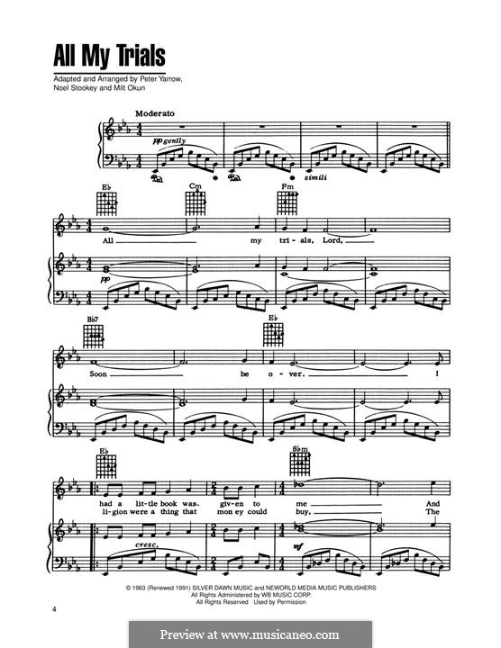 All My Trials: For voice and piano or guitar (Peter, Paul & Mary) by folklore