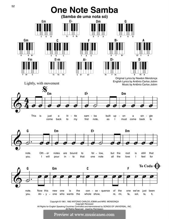 One Note Samba (Samba De Uma Nota): Für Klavier by Antonio Carlos Jobim