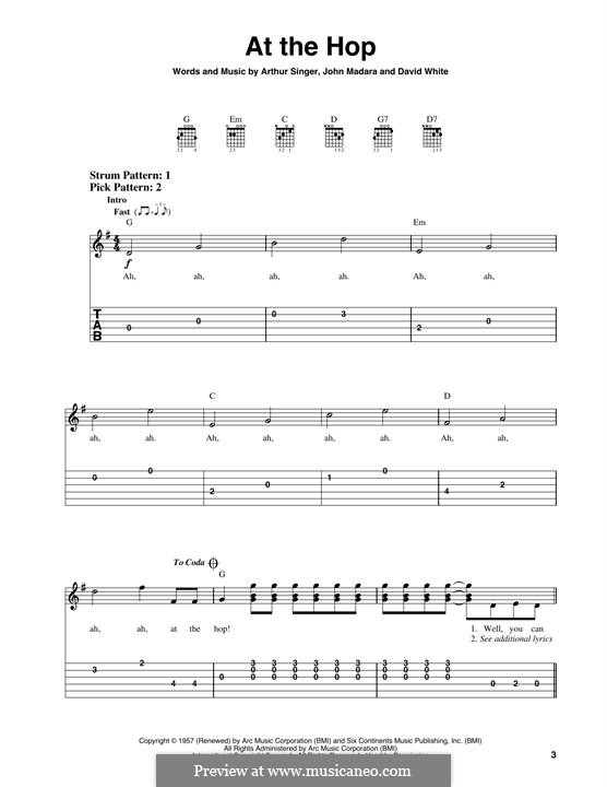 At the Hop (Danny & The Juniors): Für Gitarre by Arthur Singer, David White, John Medora