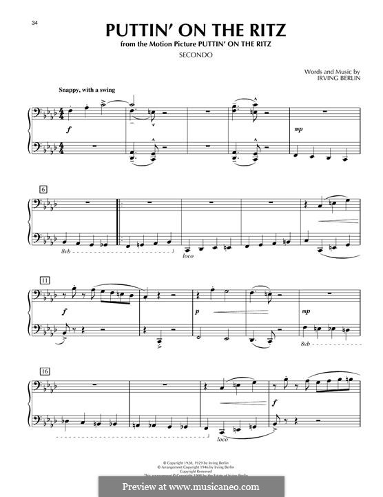 Puttin' on the Ritz: Für Klavier, vierhändig by Irving Berlin