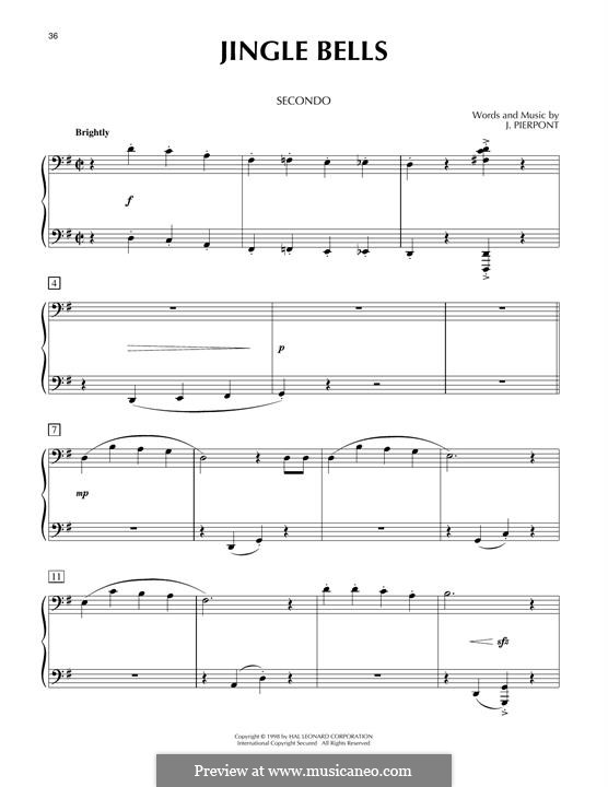 Piano version (printable scores): For four hands by James Lord Pierpont