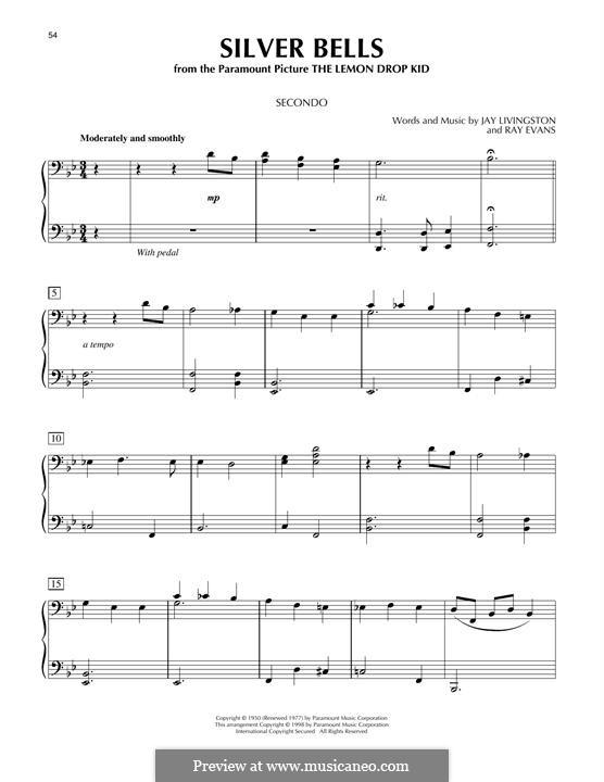 Piano version: For four hands by Jay Livingston, Raymond Evans