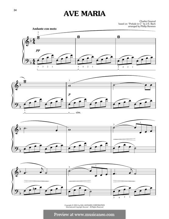 Ave Maria (Printable Sheet Music): Für Klavier by Johann Sebastian Bach, Charles Gounod