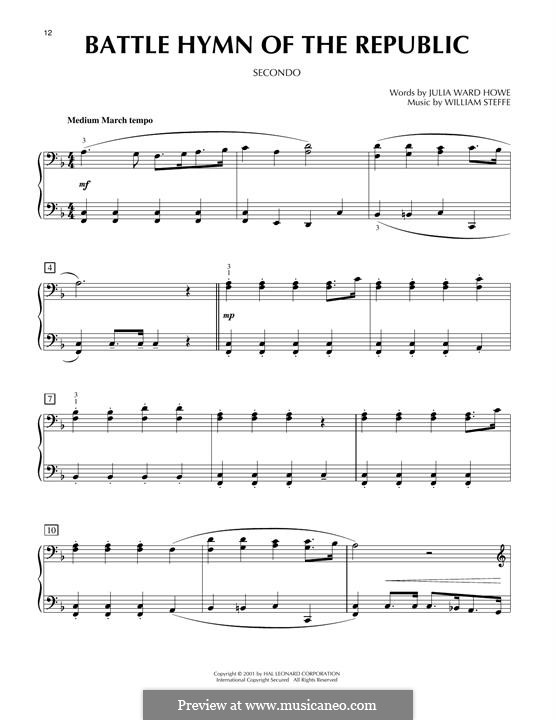 Battle Hymn of the Republic: Für Klavier, vierhändig by William Steffe