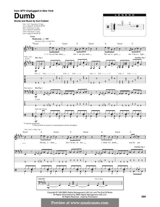 Dumb (Nirvana): Transcribed score (from MTV Unplugged in New York) by Kurt Cobain