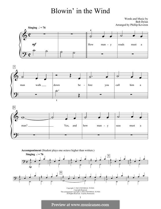 Blowin' in the Wind: Für Klavier by Bob Dylan