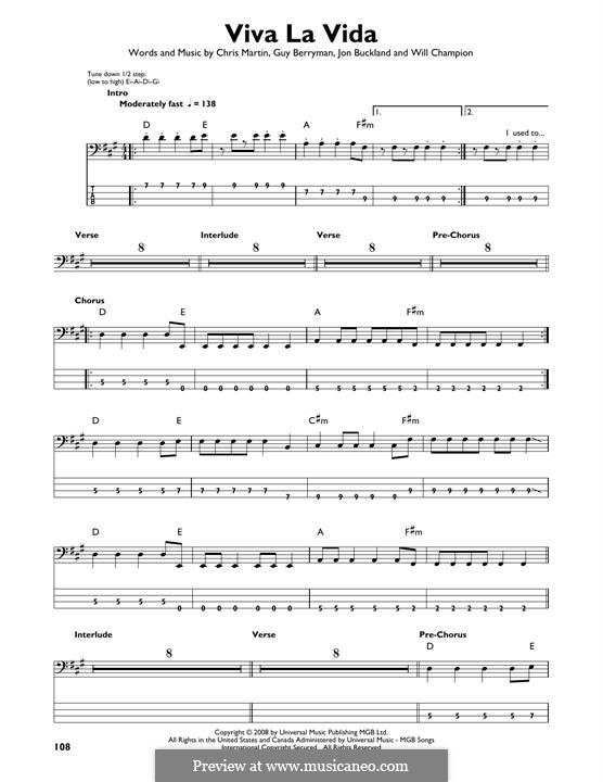 Instrumental version: Für Bassgitarre mit Tabulatur by Chris Martin, Guy Berryman, Jonny Buckland, Will Champion
