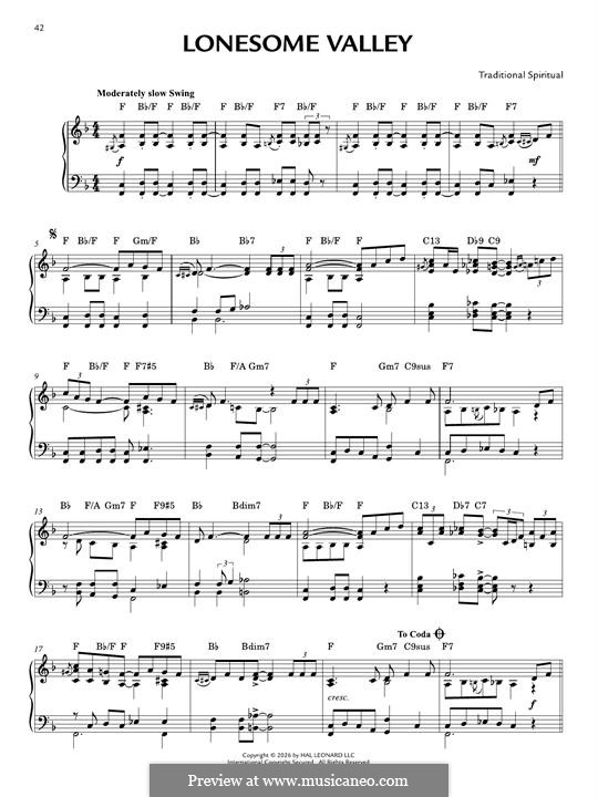 Lonesome Valley: Für Klavier (jazz version) by folklore