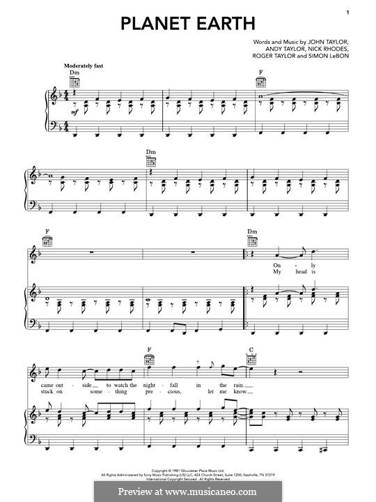 Planet Earth (Duran Duran): Für Stimme und Klavier (oder Gitarre) by Andy Taylor, John Taylor, Nick Rhodes, Roger Taylor, Simon LeBon
