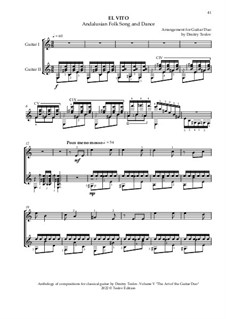 Selected Songs and Dances of the Peoples of the World, a cycle of pieces for guitar duo: El Vito. Andalusian Folk Song and Dance by folklore