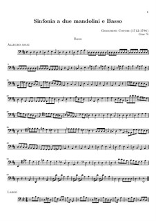 Sinfonie für zwei Mandolinen und Basso Continuo: Basso Continuo Stimme by Gioacchino Cocchi