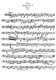 Streichquartett Nr.3 in B-Dur, Op.67: Cellostimme by Johannes Brahms