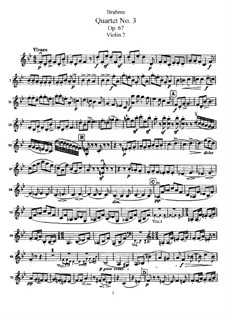 Streichquartett Nr.3 in B-Dur, Op.67: Violinstimme II by Johannes Brahms
