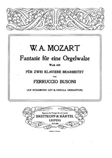 Fantasie für mechanische Orgel in f-Moll, K.608: Version für zwei Klaviere, vierhändig by Wolfgang Amadeus Mozart