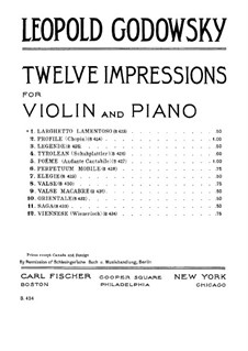 Zwölf Impressionen für Violine und Klavier: No.1 Larghetto Lamentoso – score by Leopold Godowsky