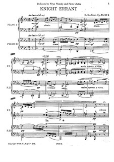 Zwei Stücke, Op.58: No.2 Knight Errant, for two pianos four hands by Nikolai Medtner