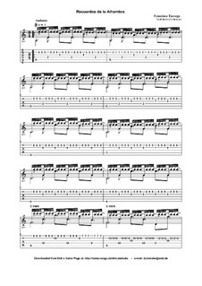 Erinnerungen über Alhambra: Für Gitarre mit Tab by Francisco Tárrega