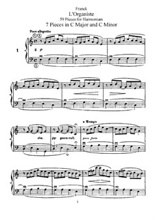 L'Organiste. Neunundfünfzig Stücke für Harmonium: Sieben Stücke in C-Dur und c-Moll by César Franck