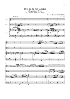 Trio für Klarinette, Bratsche (oder Violine) und Klavier in Es-Dur 'Kegelstatt', K.498: Vollpartitur by Wolfgang Amadeus Mozart