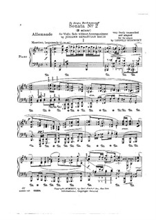 Sonate für Violine Nr.2 in a-Moll, BWV 1003: Bearbeitung für Klavier by Johann Sebastian Bach