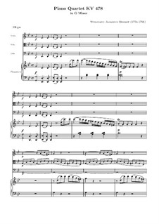 Quartett für Klavier und Streicher Nr.1 in g-Moll, K.478: Partitur by Wolfgang Amadeus Mozart
