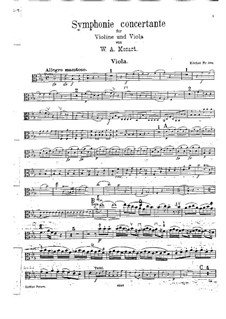 Sinfonia Concertante für Violine, Bratsche und Orchester in Es-Dur, K.364: Bratsche Solo Stimme by Wolfgang Amadeus Mozart