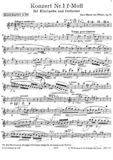 Konzert für Klarinette und Orchester Nr.1, J.114 Op.73: Stimmen by Carl Maria von Weber