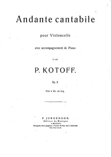 Andante Cantabile für Cello und Klavier, Op.3: Partitur by P. Kotoff