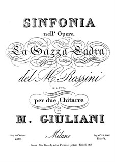 Die diebische Elster: Ouvertüre, für zwei Gitarren by Gioacchino Rossini