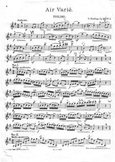Air Varié für Violine und Klavier, Op.23 No.3: Violinstimme by Oskar Rieding
