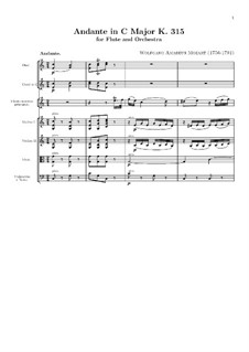 Andante für Flöte und Orchester in C-Dur, K.315: Vollpartitur, Stimmen by Wolfgang Amadeus Mozart