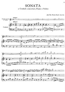 Sonate für Flöte (oder Violine) und Cembalo in F-Dur: Partitur by Johann Christoph Friedrich Bach