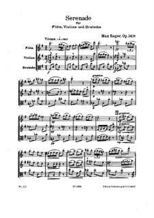 Serenade für Flöte, Violine und Bratsche in G-Dur, Op.141a: Vollpartitur by Max Reger