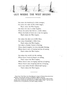 Out Where the West Begins, for Voice and Piano: Out Where the West Begins, for Voice and Piano by Estelle Philleo