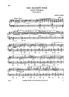 Sechs polnische Lieder. Transkriptionen über Themen von Chopin, S.480: Nr.1 Mädchens Wunsch by Franz Liszt