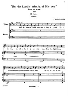 Paulus, Op.36: But the Lord is Mindful of His Own, for contralto and piano by Felix Mendelssohn-Bartholdy