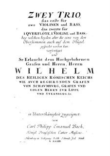 Triosonate für zwei Violinen und Basso Continuo in c-Moll, H 579 Wq 161:1: Vollpartitur by Carl Philipp Emanuel Bach