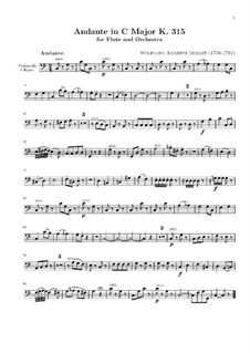 Andante für Flöte und Orchester in C-Dur, K.315: Cello- und Kontrabass-Stimme by Wolfgang Amadeus Mozart