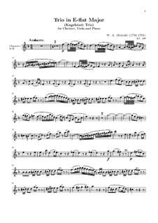 Trio für Klarinette, Bratsche (oder Violine) und Klavier in Es-Dur 'Kegelstatt', K.498: Klarinettenstimme by Wolfgang Amadeus Mozart