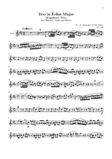 Trio für Klarinette, Bratsche (oder Violine) und Klavier in Es-Dur 'Kegelstatt', K.498: Violinstimme by Wolfgang Amadeus Mozart