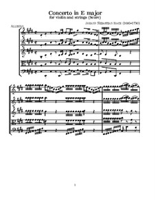 Konzert für Violine, Streicher und Basso Continuo Nr.2 in E-Dur, BWV 1042: Partitur by Johann Sebastian Bach