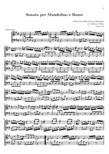 Sonate für Mandoline und Basso Continuo in G-Dur: Partitur by Giovanni Battista Gervasio