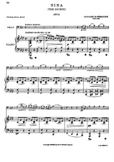 Tre giorni son che Nina: Für Cello und Klavier by Giovanni Battista Pergolesi